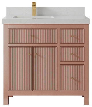 Sonoma 36 Left Offset Reeded  Bath Vanity in Warm Terracotta, 2" Carrara Quartz