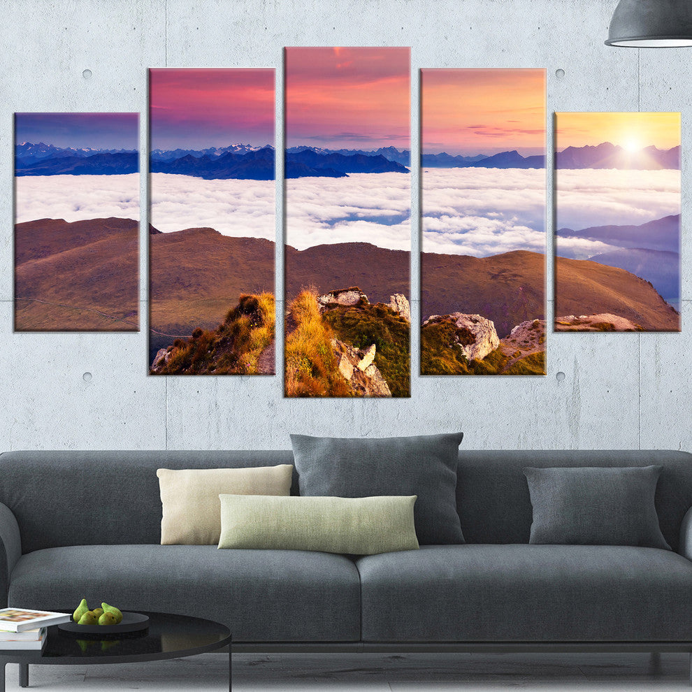 "Foggy Val Gardena Valley Panorama" Seashore Wall Art, 5 Panels, 60"x32"