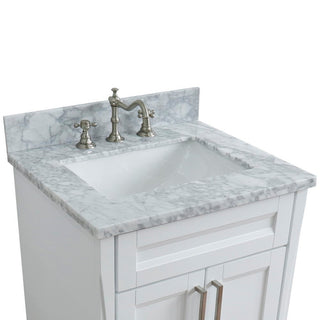 25" Single Sink Vanity, White Finish With White Carrara Marble