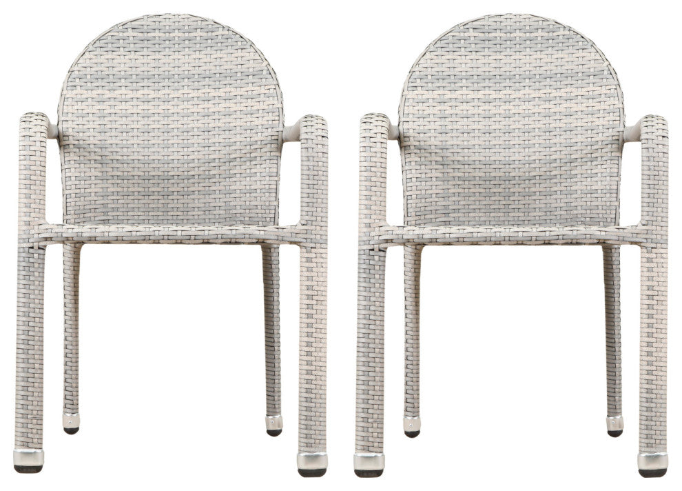 GDF Studio Ava Outdoor Wicker Armed Aluminum Framed Stack Chairs, Set of 2, Chat
