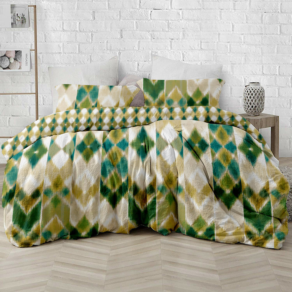 Delara GOTS Organic Cotton Aztec Reversible Print Duvet Cover Set, Queen(88"x92"