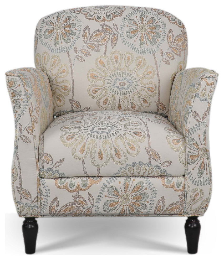 Faux Leather/Fabric Armchair with Wood Legs, Beige Yellow, 26'' X 30''