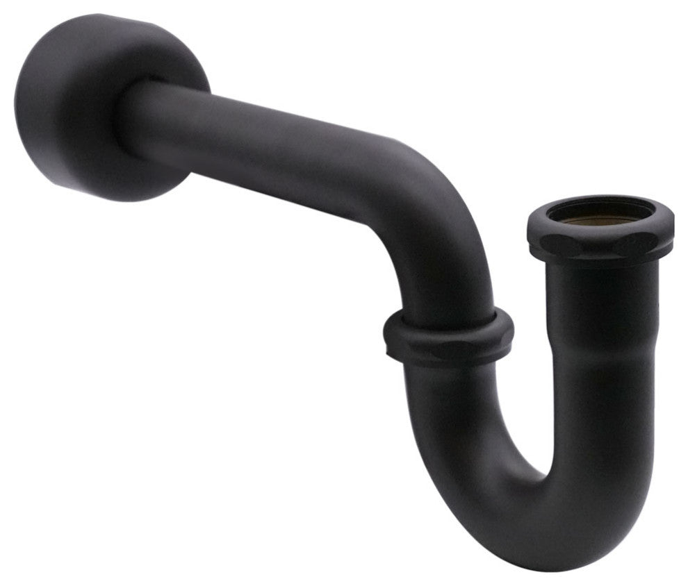 1.25" X 1.25" P-Trap With High Box Flange In Polished Brass, Powder Coated Flat Black