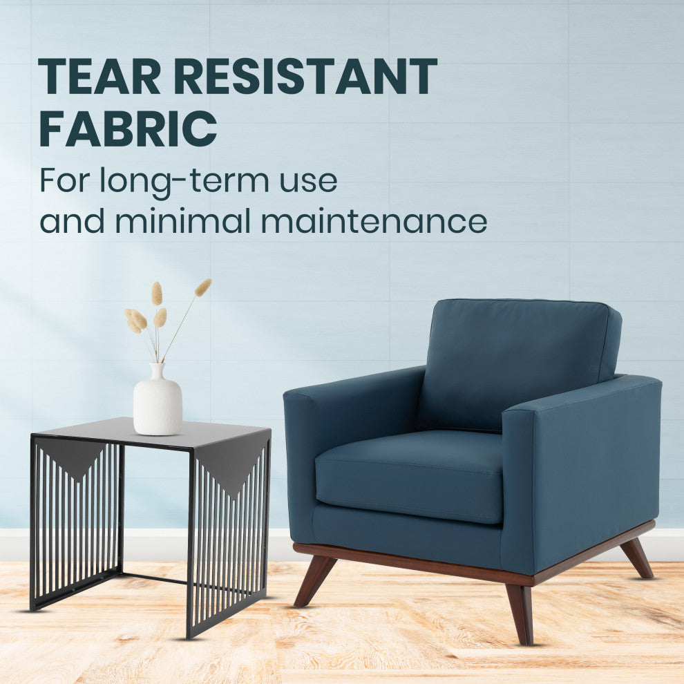 LeisureMod Chester Mid-Century Modern Faux Leather Accent Arm Chair, Navy Blue