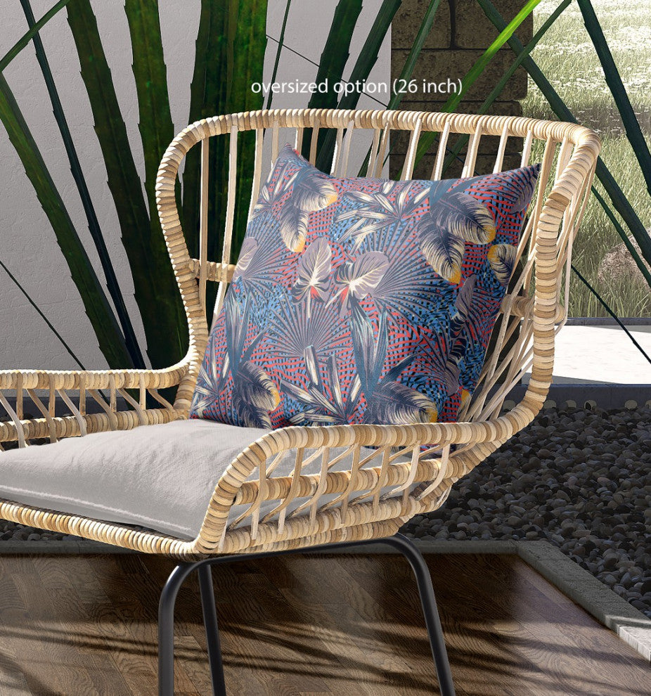 18" Indigo Red Tropical Indoor Outdoor Throw Pillow
