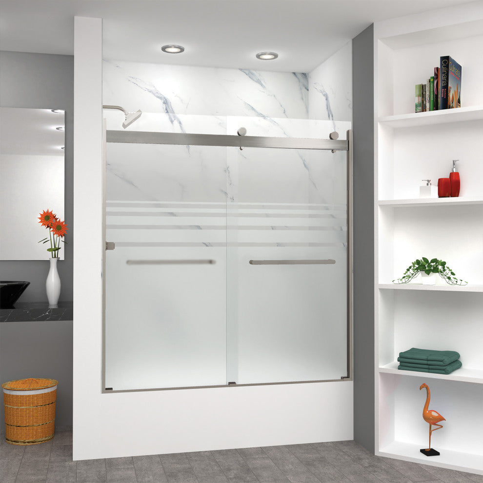 Transolid Brianna 60" W x 62" H Frameless Sliding Shower Door, Brushed Stainless