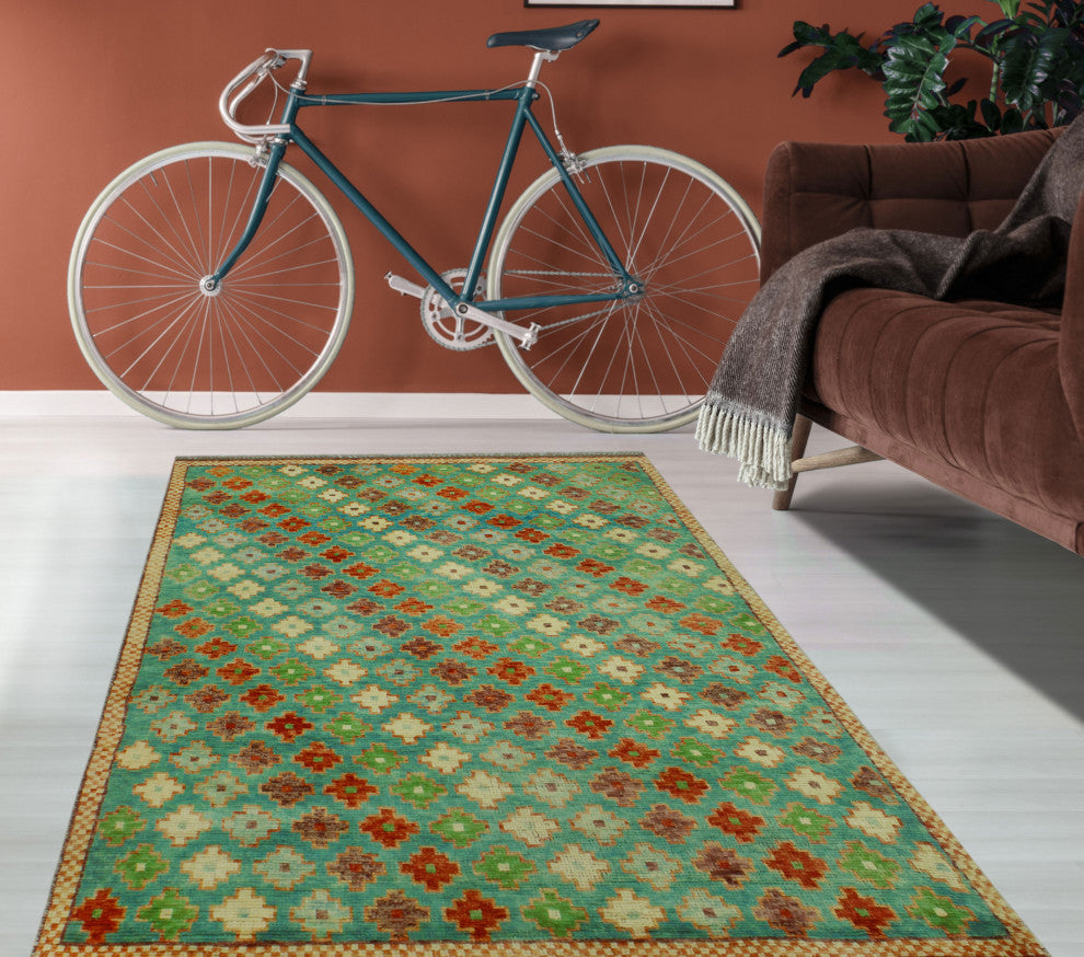 Balochi Timmy Turquoise/Orange Rug, 4'2x6'0