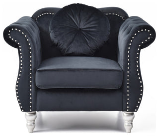 Hollywood Black Velvet Tufted Accent Chair