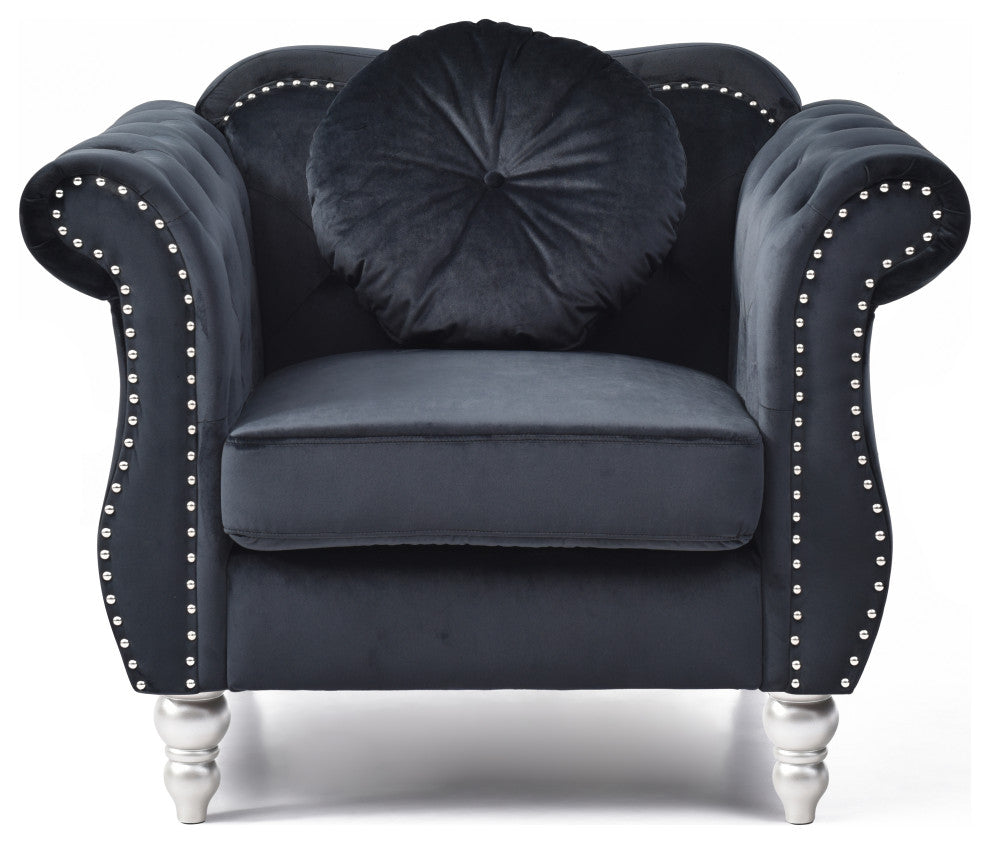 Hollywood Black Velvet Tufted Accent Chair