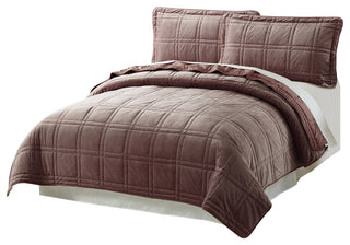 3 Piece Box Quilted Micromink King Bedspread, Seal Brown