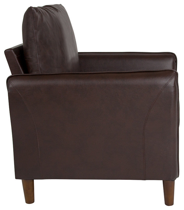 Milton Park Upholstered Plush Pillow Back Arm Chair in Brown Leather