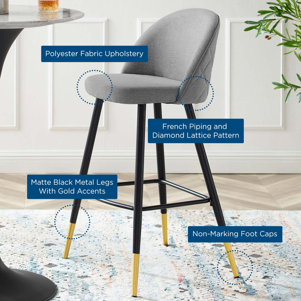 Bar Stool Chair Barstool, Set of 2, Fabric, Metal, Gray, Modern, Bar Pub