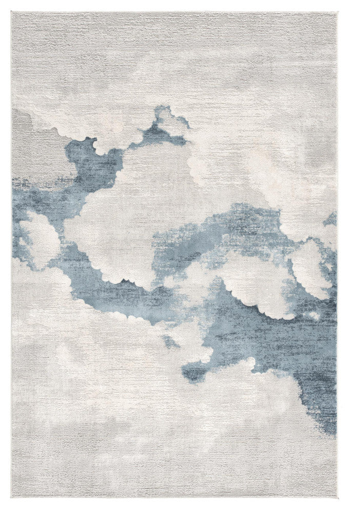 4"x6" Gray and Blue Abstract Clouds Area Rug