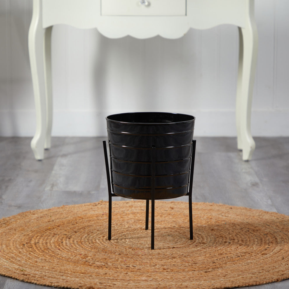 16" Farmhouse Metal Ribbed Planter
