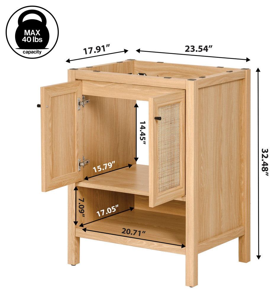 Jasper Rattan Modern 2-Shelf Bath Vanity Cabinet Only, Sink Basin Not Included