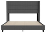 Hollis Upholstered Platform Bed with Wingback Headboard w/Mattress Foundation, Charcoal, Queen