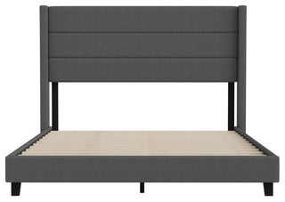 Hollis Upholstered Platform Bed with Wingback Headboard w/Mattress Foundation, Charcoal, Queen