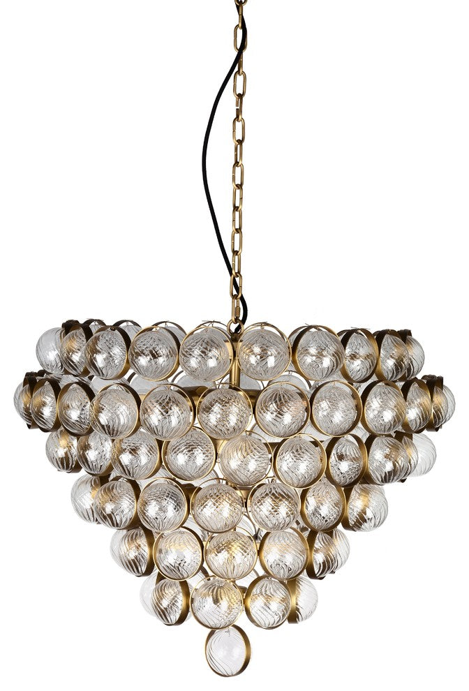 Textured Glass Round Bouquet Design With Aged Brass Accents 31" Chandelier