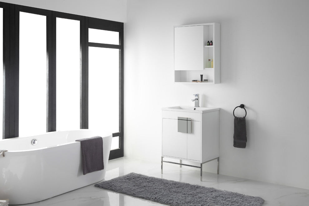 Bathroom Vanity Set, Matte White Paint, 24", Polished Chrome Hardware