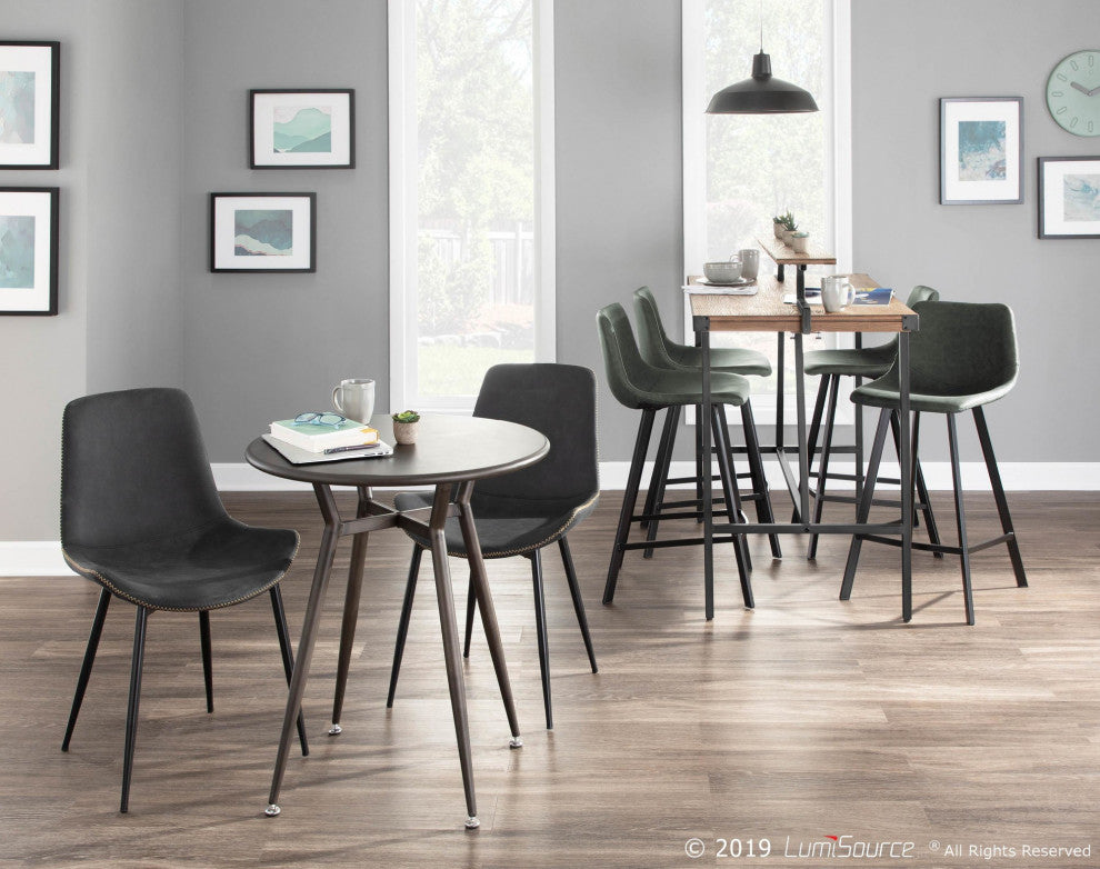Outlaw Industrial Counter Stool, Black With Green Faux Leather, Set of 2