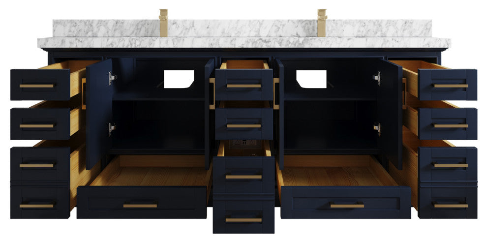 Fenway 84 Double Sink Bath Vanity in Navy Blue 2" Carrara Marble