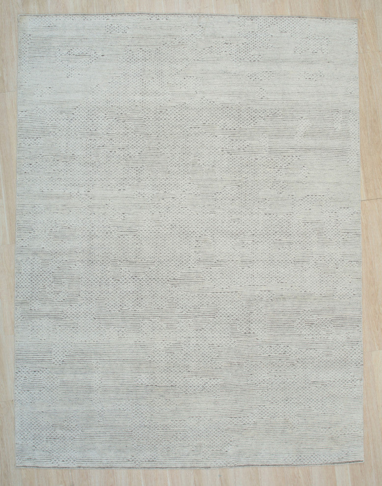 Ivory Contemporary Geometric Transitional High-Low Area Rug