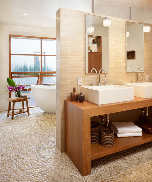 Natural Stone Flooring: Glazed Java Tan Pebble Tile, 12x12 Mesh