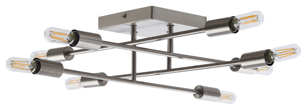 Halton 8 Light Staineless Steel Flushmount Ceiling Fixture with Bulbs