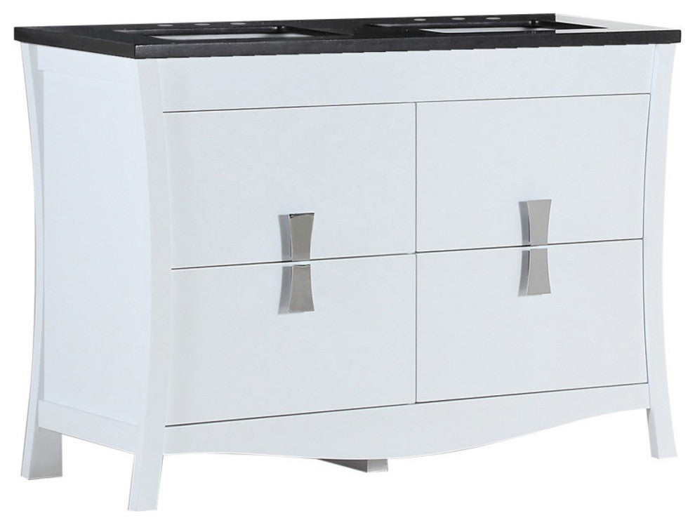 48" Double Sink Vanity, White With Black Galaxy Top