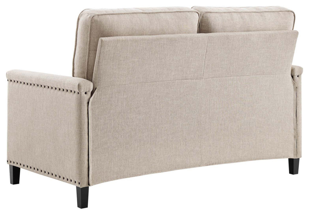 Loveseat Sofa, Fabric, Beige, Modern, Living Lounge Room Hotel Lobby Hospitality