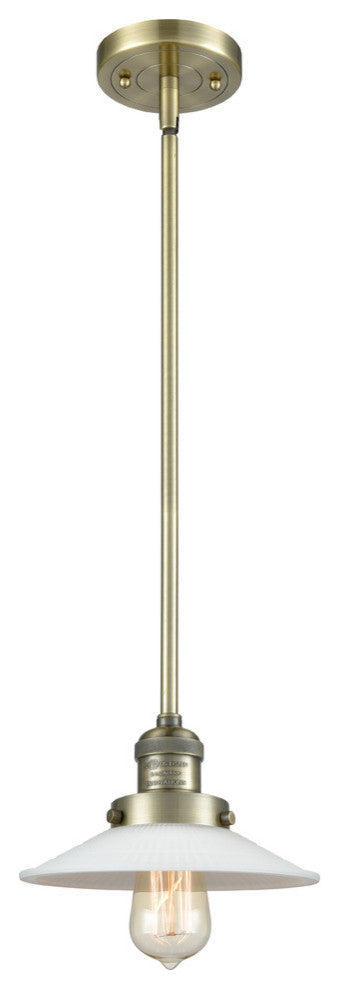 Halophane 1-Light Mini Pendant, Antique Brass, Matte White Halophane
