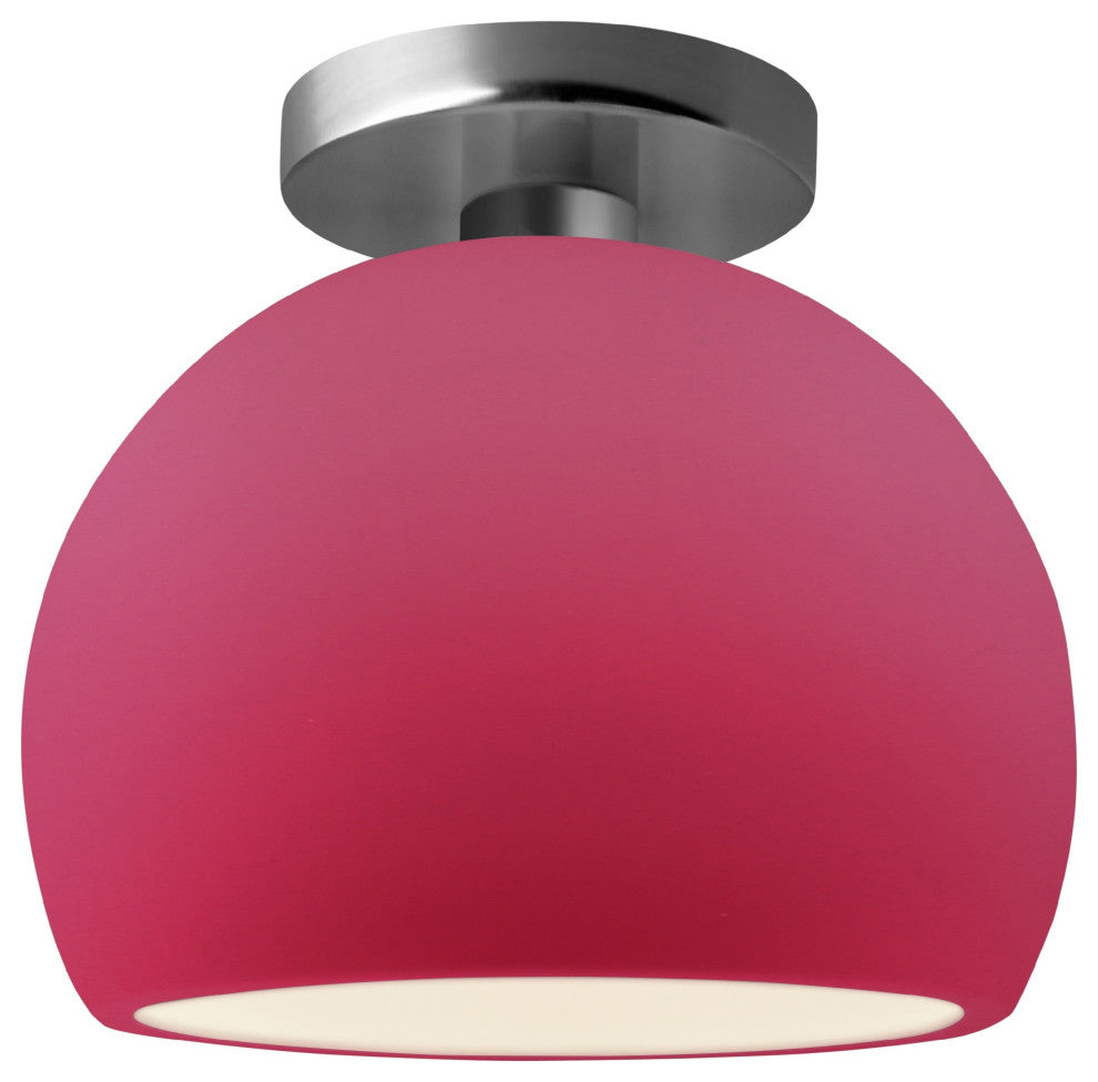 Radiance Small Globe Semi-Flush, Cerise Frame, Brushed Nickel Metal, Standard