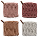 8" Crocheted Pot Holder, Leather Loop Handle for Cooking, Multicolor, Set of 4