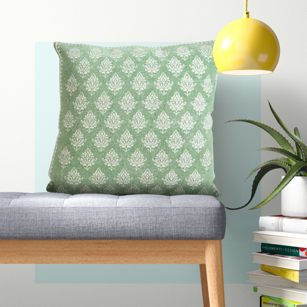 Fairytale Motif Bordered Throw Pillow, Green/White, 20"x20"