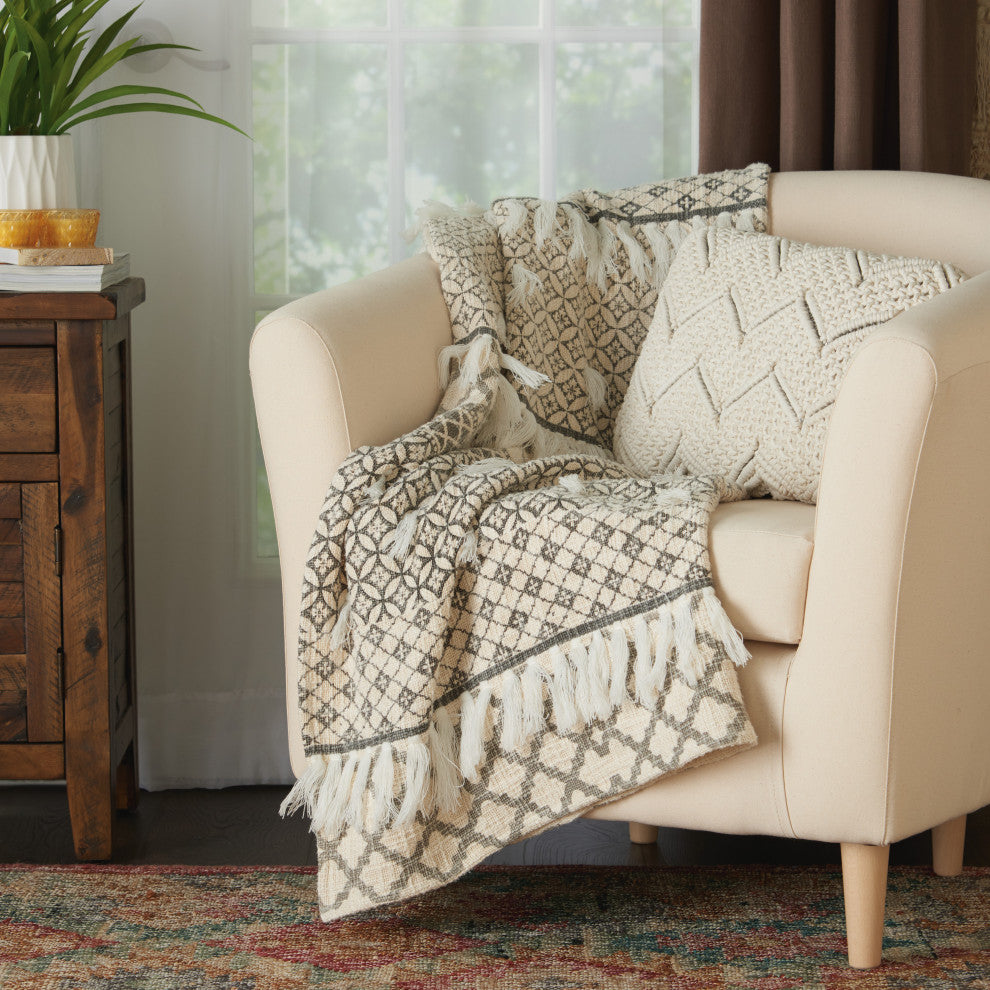 Nourison Home 50"x60" Mina Victory Throw Stonewash Throw Natural Throw Blanket
