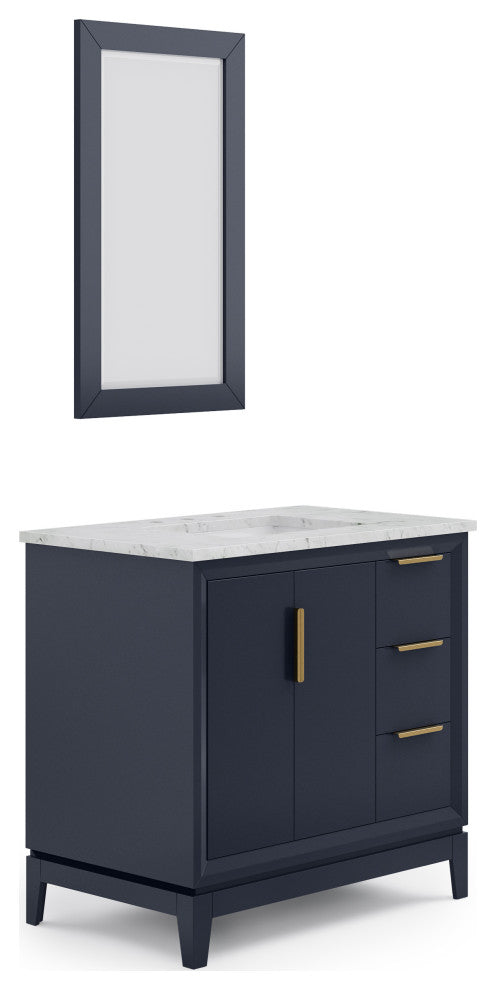Elizabeth 36" Single Sink Carrara White Marble Vanity, Monarch Blue