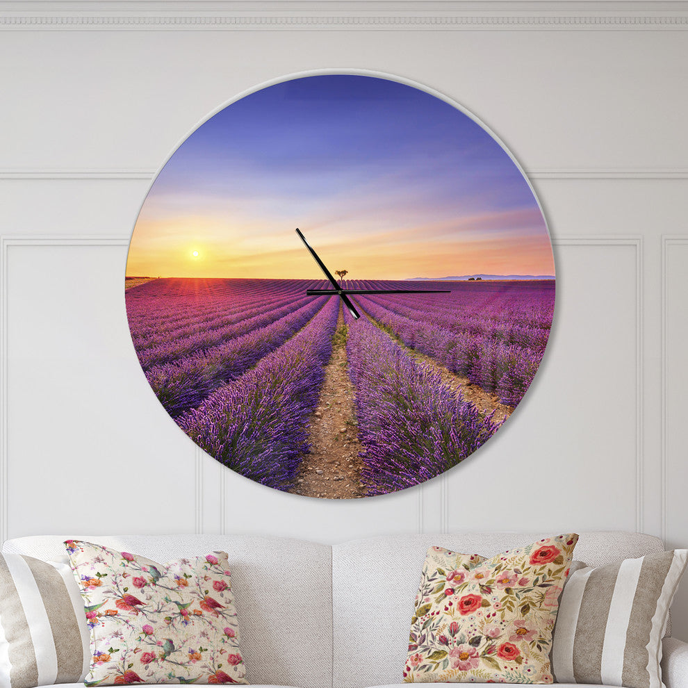 Lavender Field in Provence France Traditional Metal Clock, 36x36