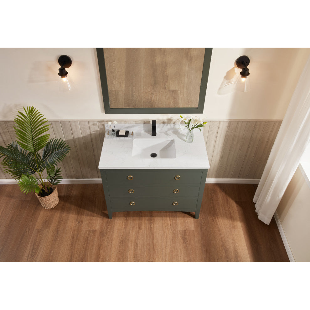 Legion Furniture WS2518 Series Bathroom Sink Vanity, Pewter Green, 42", Artificial Stone Top, Single Sink