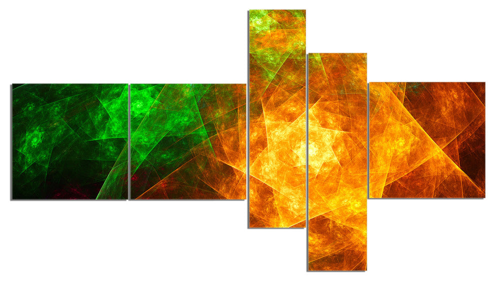 Yellow Rotating Polyhedron, Abstract Canvas Art Print, 60"x32", 5 panels