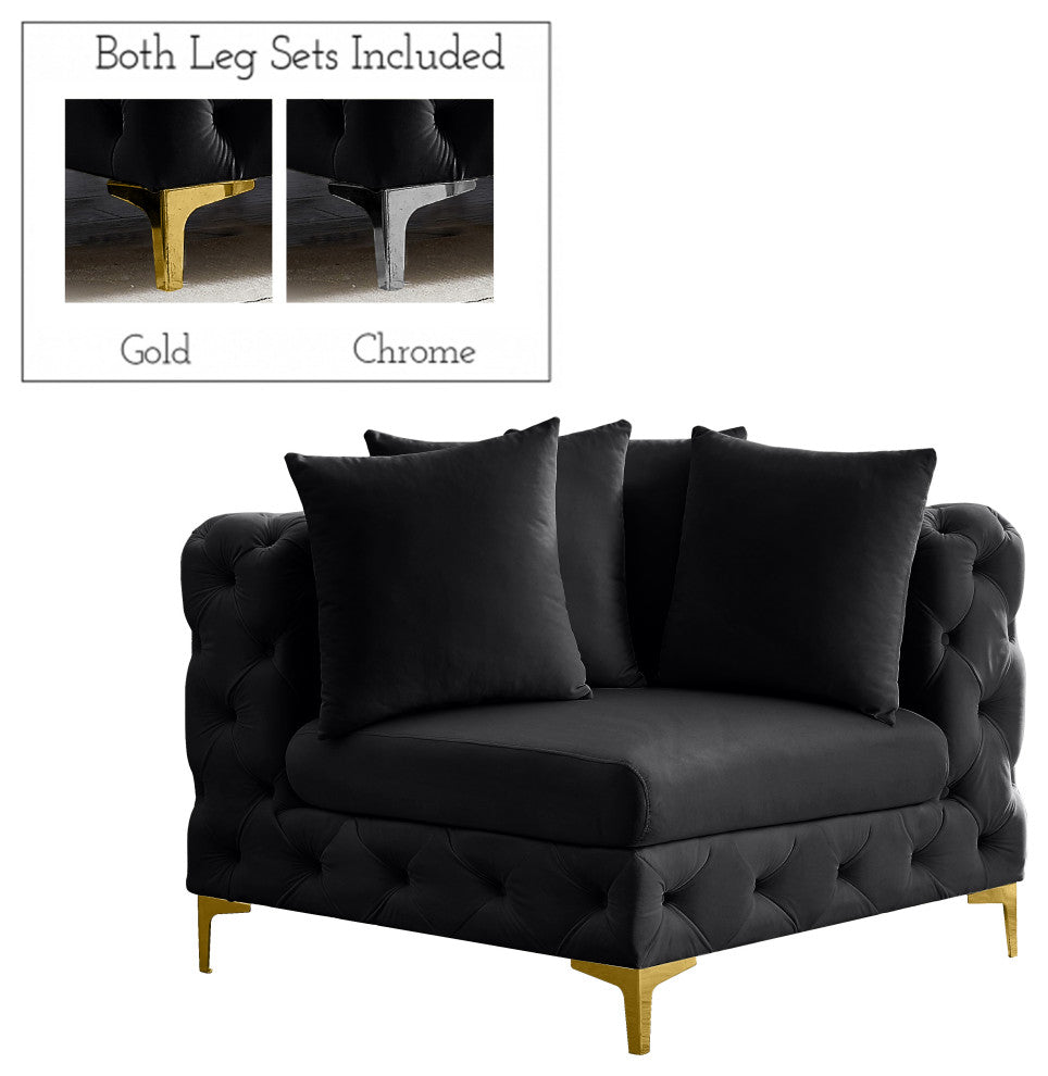 Tremblay Velvet Upholstered Corner Chair, Black