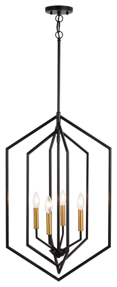 Riley Four Light Pendant in Black and Satin Brass