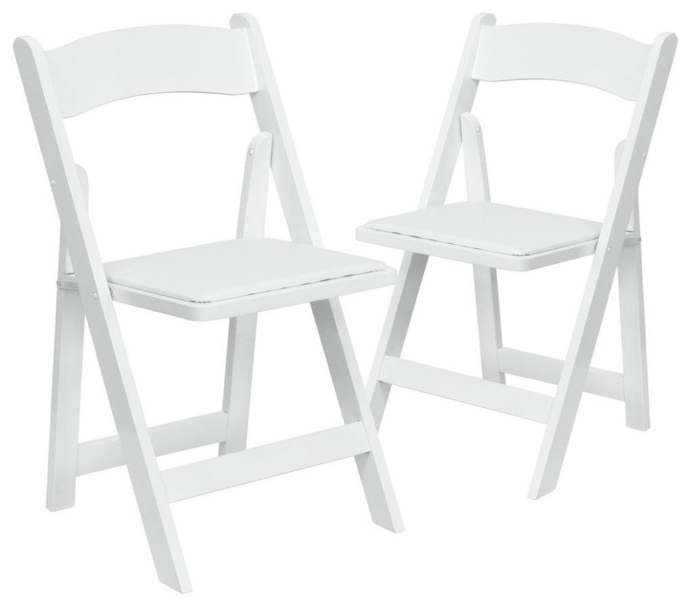 2 Pack White Wood Folding Chair with Vinyl Padded Seat