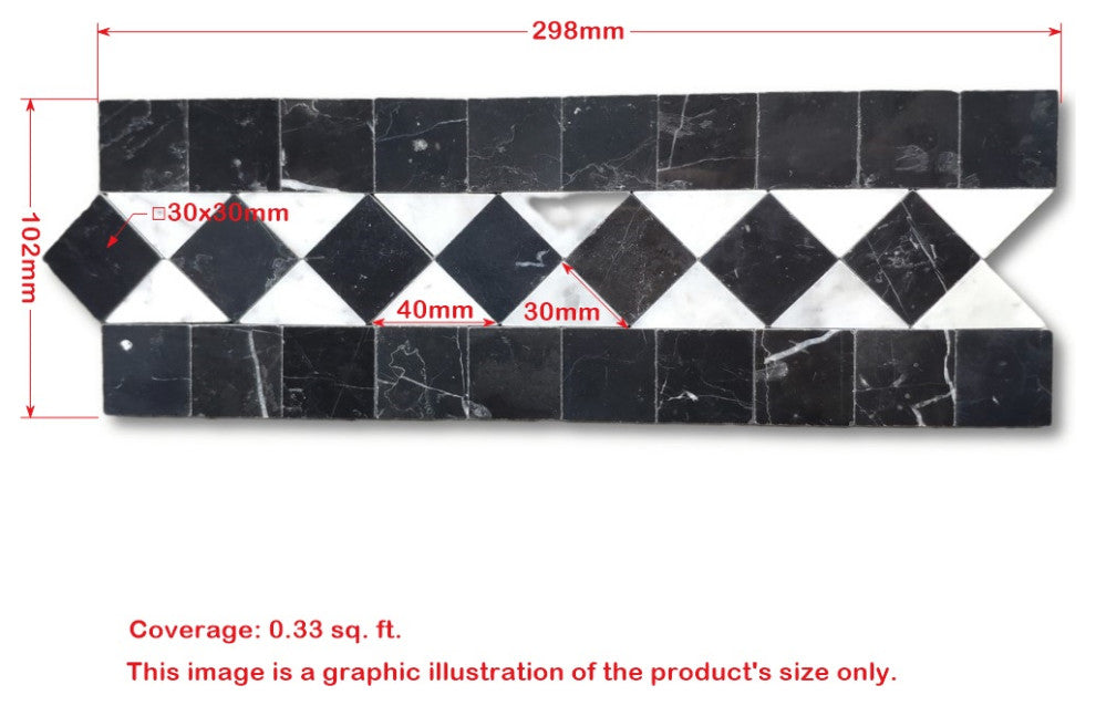 Crema Marfil Marble Classic Diamond Mosaic Border Listello Tile Polish, 1 sheet