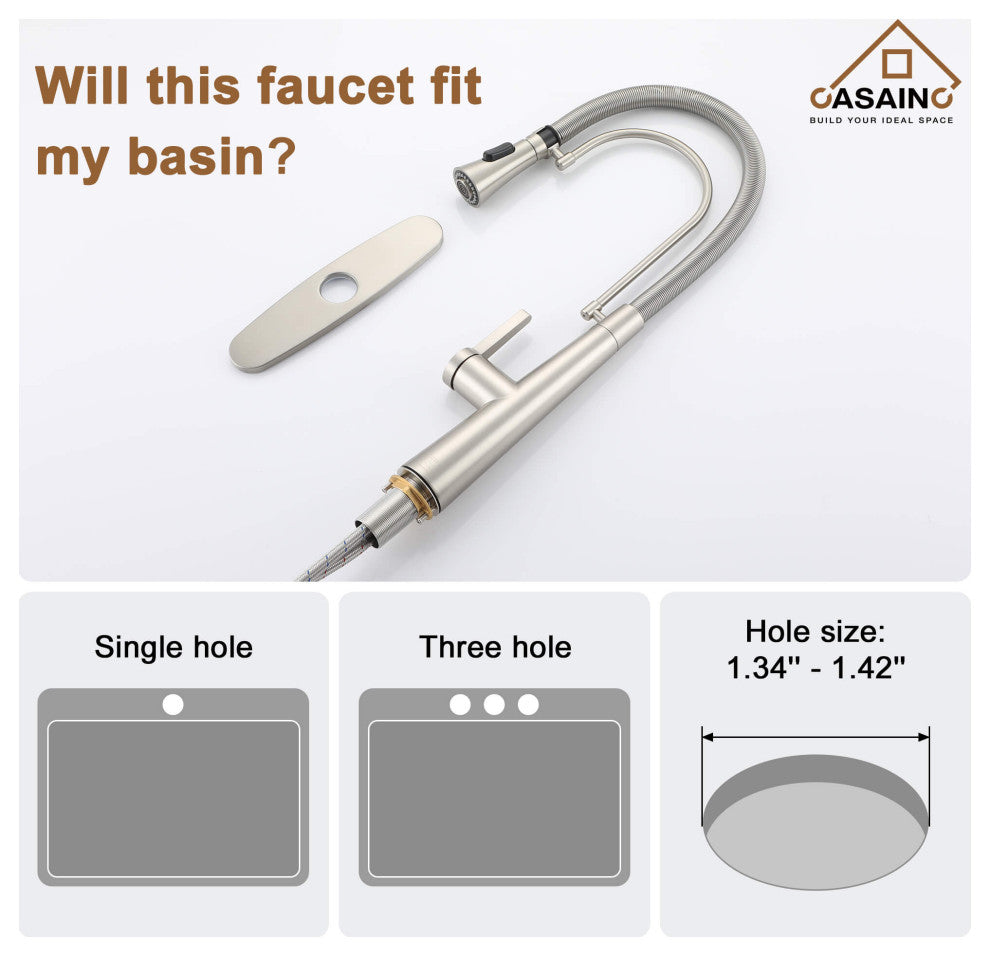 Single-Handle Spring Neck Standard Kitchen Faucet with Dual-Function, Brushed Nickel