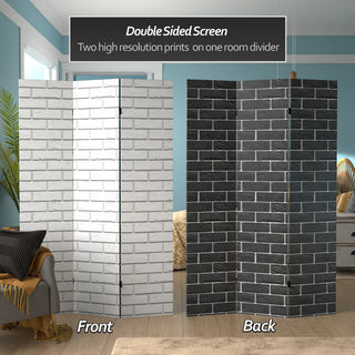 6' Tall Double Sided Black and White Brick Canvas Room Divider