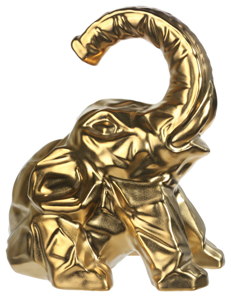 Ceramic Sitting Elephant Figurine Matte Gold Finish