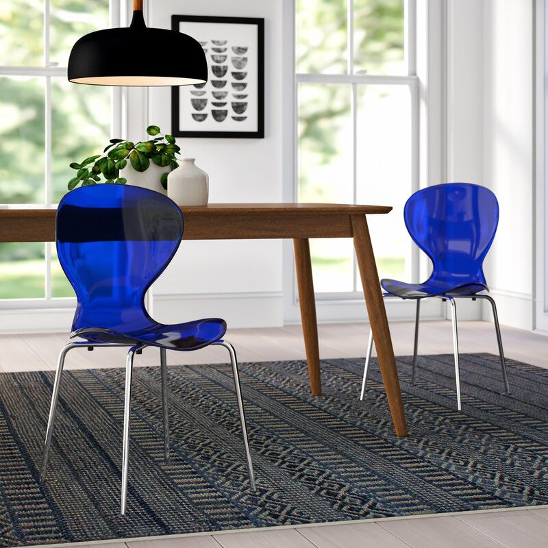 Stackable Plastic Dining Chair with Chrome Legs for Indoor and Outdoor Set of 2, Blue