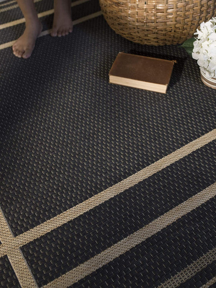 Outdoor Collection Oriental Area Rug - UV Safe Rug, Charcoal, 5'3"x7'6"