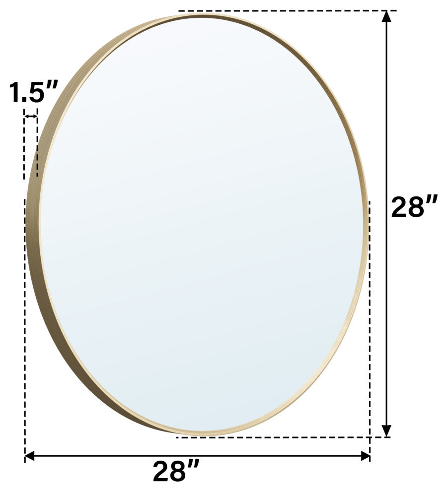 Bella Round Anodized Aluminum Wall Vanity Mirror, Brushed Gold, 28"x28"