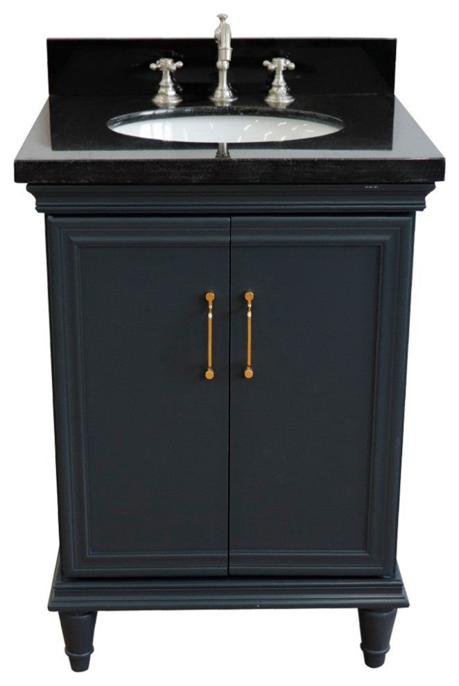 25" Single Vanity, Dark Gray Finish With Black Galaxy And Oval Sink